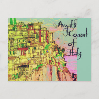 Amalfi Coast of Italy Colourful Postcard by Artist