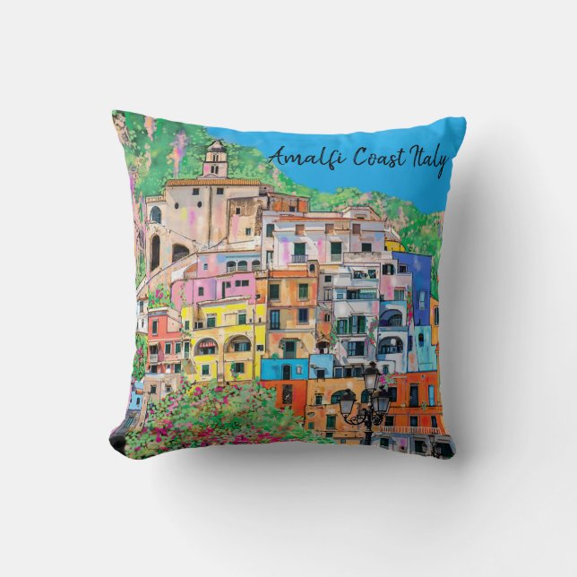 Amalfi Coast of Italy Traditional Digital Art Cushion (Front)