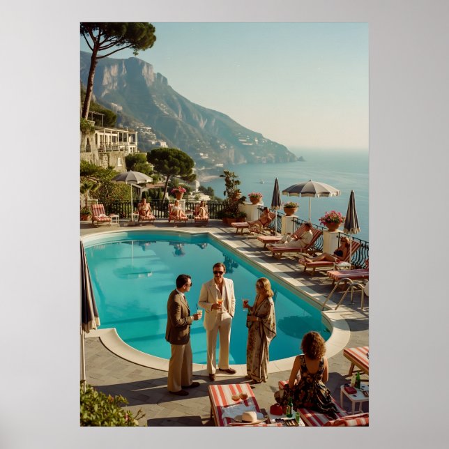 Amalfi Coast Poolside Paradise – Mediterranean Sum Poster (Front)