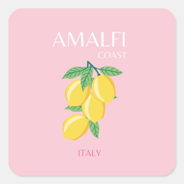 Amalfi Coast, Preppy Art, Pink Square Sticker (Front)