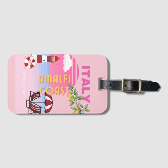 Amalfi Coast, Preppy Travel, Pink Luggage Tag (Front Horizontal)