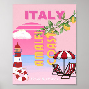 Amalfi Coast, Preppy Travel, Pink Poster