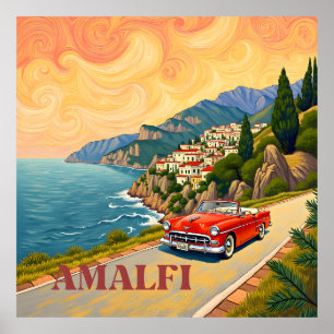 Amalfi Coast Retro Drive : Van Gogh Style  Poster
