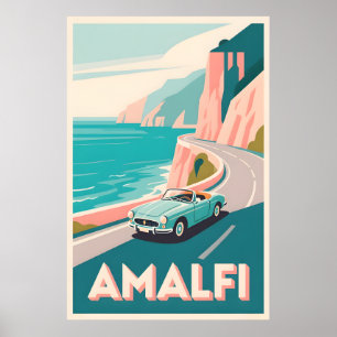 Amalfi Coast Retro Travel : Flat Vector Art Poster
