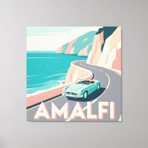 Amalfi Coast Retro Travel : Vector Art Square Canvas Print