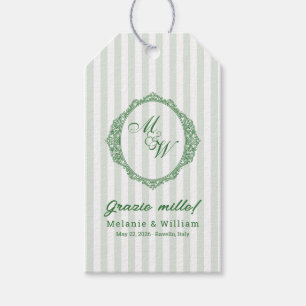 Amalfi Coast Sage Stripe Monogram Wedding Gift Tags