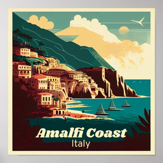 Amalfi Coast Square Vintage Poster (Front)