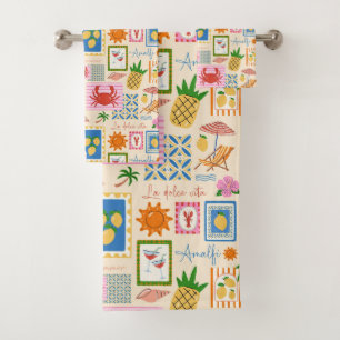 Amalfi Coast Summer Mediterranean Pattern Bath Towel Set