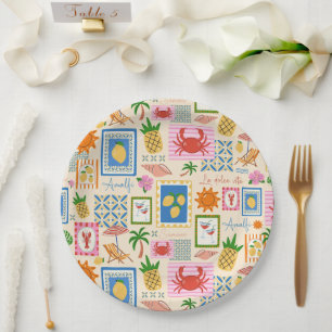 Amalfi Coast Summer Mediterranean Pattern Paper Plate