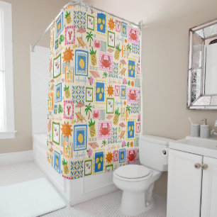 Amalfi Coast Summer Mediterranean Pattern Shower Curtain