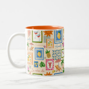 Amalfi Coast Summer Mediterranean Pattern Two-Tone Coffee Mug