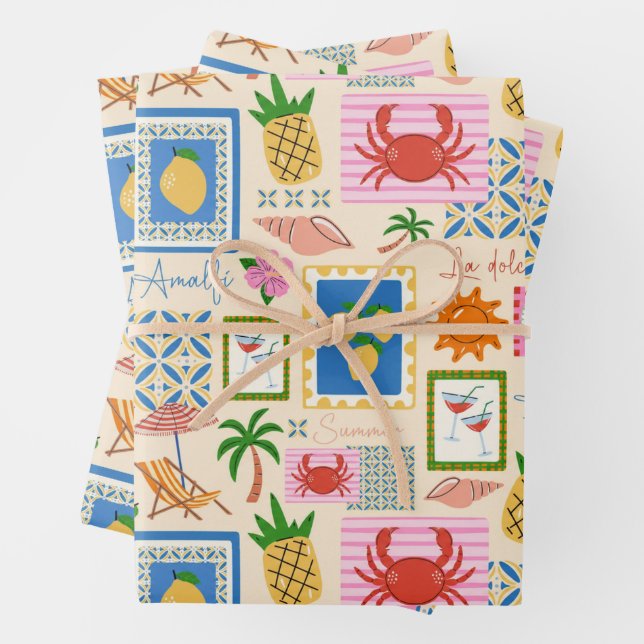 Amalfi Coast Summer Mediterranean Pattern  Wrapping Paper Sheet (In situ)