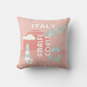 Amalfi Coast, Travel Art, Pastel Cushion