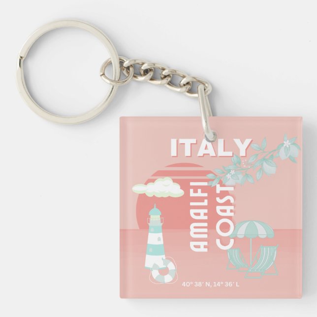 Amalfi Coast, Travel Art, Pastel Key Ring (Front)