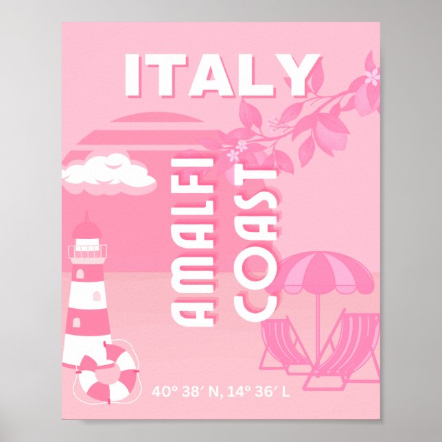 Amalfi Coast, Travel Art, Pink Poster (Front)