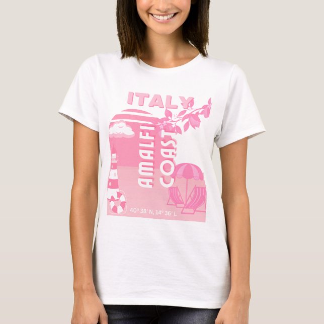 Amalfi Coast, Travel Art, Pink T-Shirt (Front)