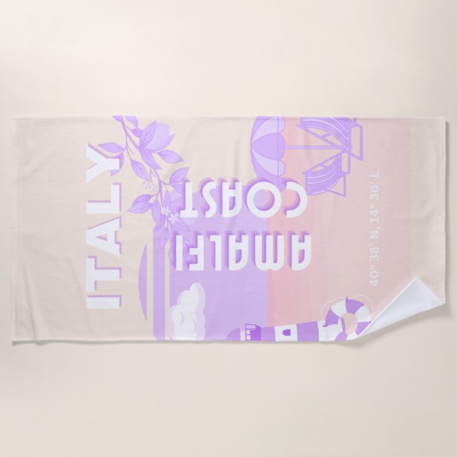 Amalfi Coast, Travel Art, Preppy Travel, Pastel Beach Towel (Front)