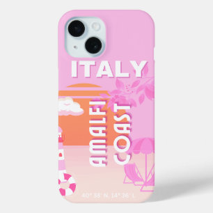 Amalfi Coast, Travel Art, Preppy Travel, Pink iPhone 15 Case