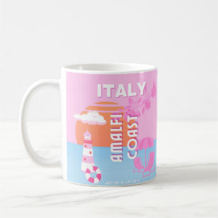 Amalfi Coast Travel Art, Preppy Travel, Pink Coffee Mug