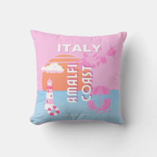 Amalfi Coast Travel Art, Preppy Travel, Pink Cushion