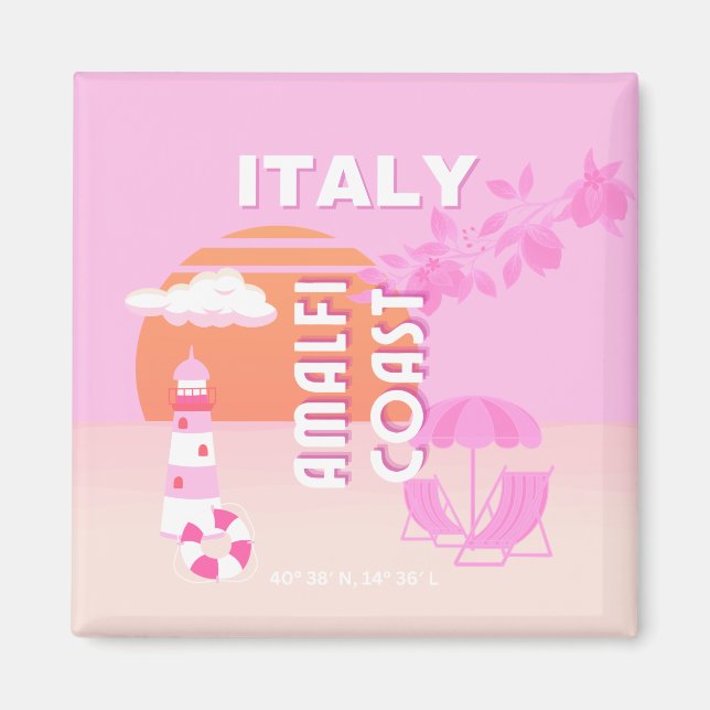 Amalfi Coast, Travel Art, Preppy Travel, Pink Magnet (Front)