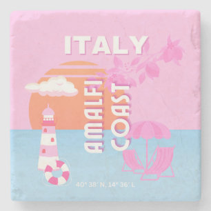 Amalfi Coast Travel Art, Preppy Travel, Pink Stone Coaster