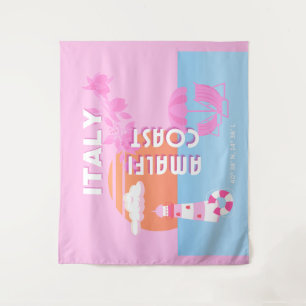 Amalfi Coast Travel Art, Preppy Travel, Pink Tapestry