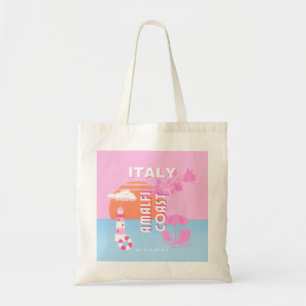 Amalfi Coast Travel Art, Preppy Travel, Pink Tote Bag