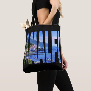 Amalfi Coast Typography Modern Photo Watercolor Tote Bag