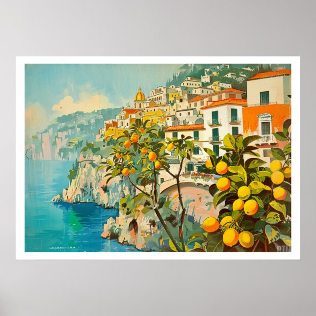 Amalfi Coast Vintage Travel Poster (Front)