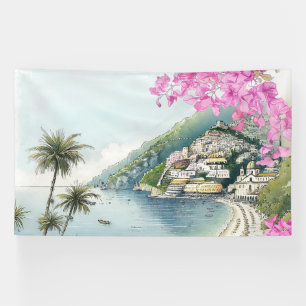 Amalfi Coast Watercolor Art Print Banner