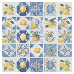 Amalfi Coast Watercolor Mediterranean Lemon Fabric