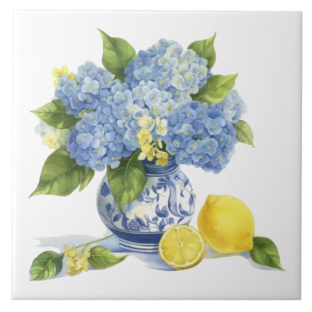Amalfi Coast Watercolor Mediterranean Lemon  Tile (Front)