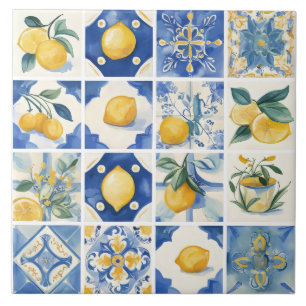 Amalfi Coast Watercolor Mediterranean Lemon  Tile