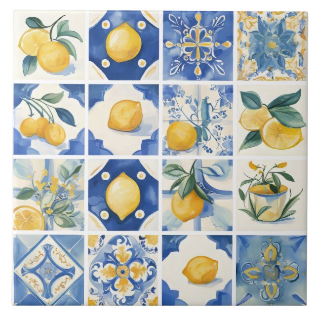 Amalfi Coast Watercolor Mediterranean Lemon  Tile (Front)