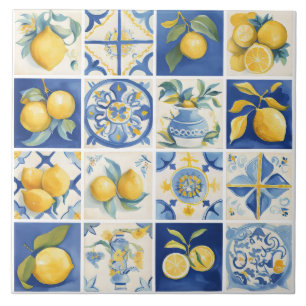 Amalfi Coast Watercolor Mediterranean Lemon Tile