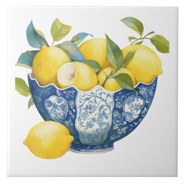 Amalfi Coast Watercolor Mediterranean Lemon  Tile (Front)