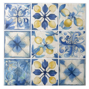 Amalfi Coast Watercolor Mediterranean Lemon Tile