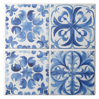 Amalfi Coast Watercolor Mediterranean Lemon Tile