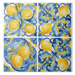 Amalfi Coast Watercolor Mediterranean Lemon  Tile