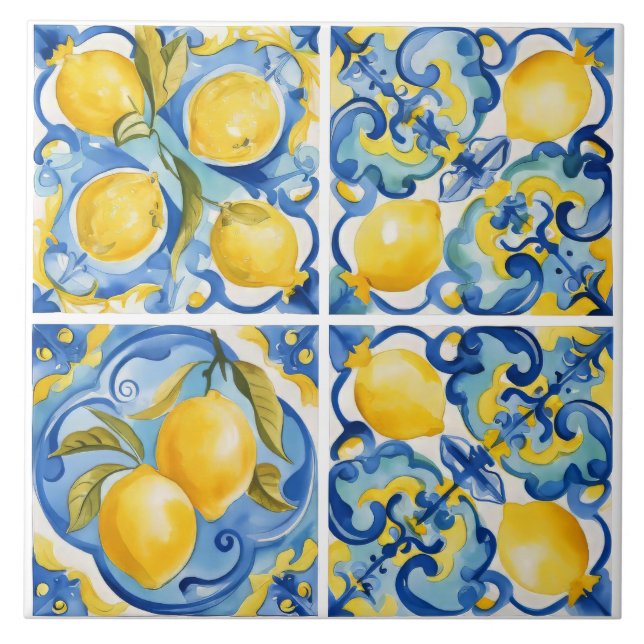 Amalfi Coast Watercolor Mediterranean Lemon  Tile (Front)