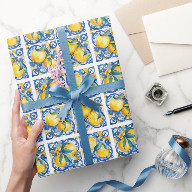 Amalfi Coast Watercolor Mediterranean Lemon  Wrapping Paper (Gifting)