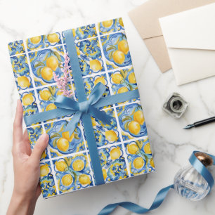 Amalfi Coast Watercolor Mediterranean Lemon  Wrapping Paper