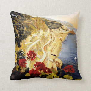 Amalfi Coastline Italian Travel Poster 1910 - 1920 Cushion