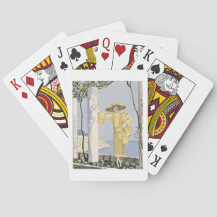 Amalfi, illustration of a woman in a yellow dress playing cards
