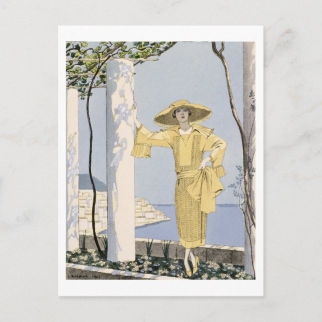 Amalfi, illustration of a woman in a yellow dress postcard (Front)