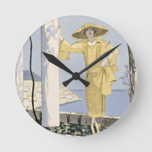 Amalfi, illustration of a woman in a yellow dress round clock