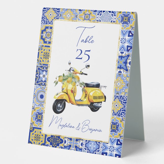 Amalfi Italian Blue Tile Scooter Lemons Wedding (Front)
