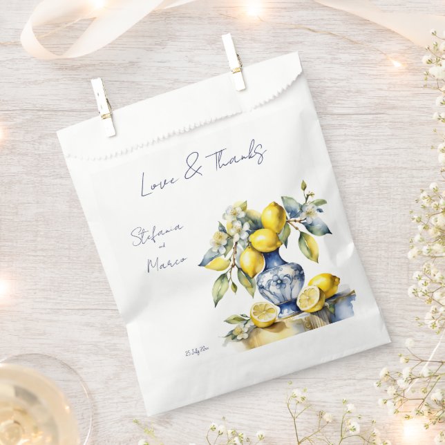 Amalfi Italian blue tiles lemons wedding Favour Bags (Clipped)