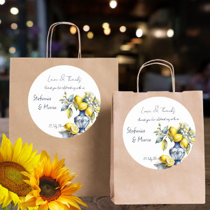 Amalfi Italian blue tiles lemons wedding favours Classic Round Sticker